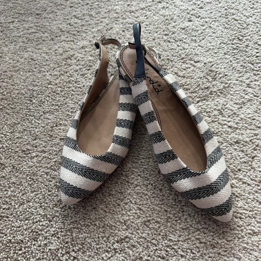 Splendid Black & Cream Natural Canvas Stripe Slingback Flats Size 8.5 Open Back